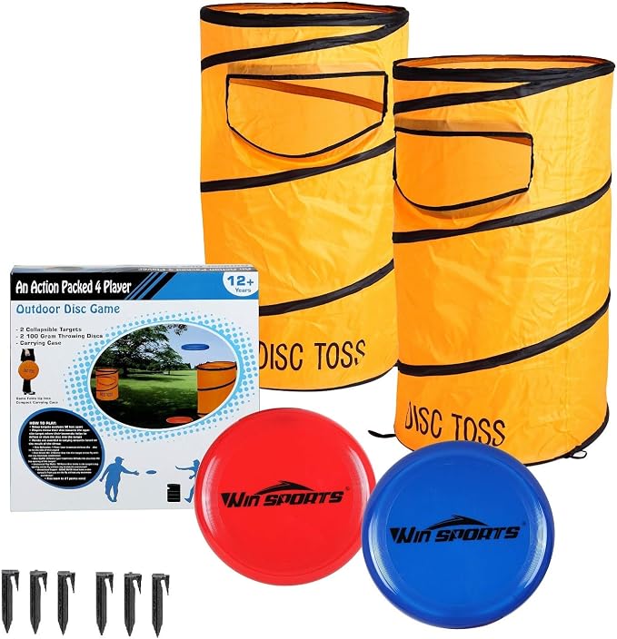 Win SPORTS Folding Disc Toss Game Set - Flying Disc Toss Dunk Game Set - Includes 2 Disc Targets with Bean Bag & 2 Flying Discs & Carrying Case - Great for Backyard,BBQs,Tailgating