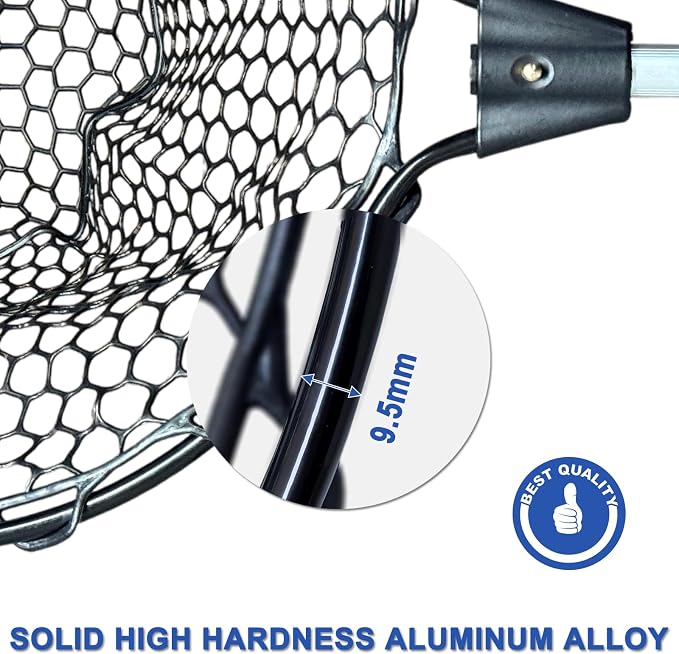 MASTERPRO Heavy-Duty Extendable Rubber Big Landing Nets, Maximum Load 44lbs, Silicone Fishing Net, with 47'' - 66'' Telescoping Aluminum Alloy Pole Handle for Saltwater Large Fish