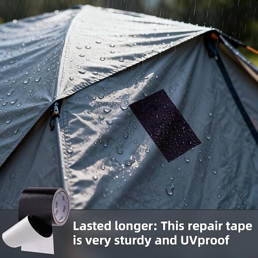 Heavy Duty Waterproof Repair Tape 2 Inch x 25 FT for RV Awning, Tent, Tarp, Sail and Boat Cover, Outdoor Fabric Repair Patch, UVproof, Multipurpose Black