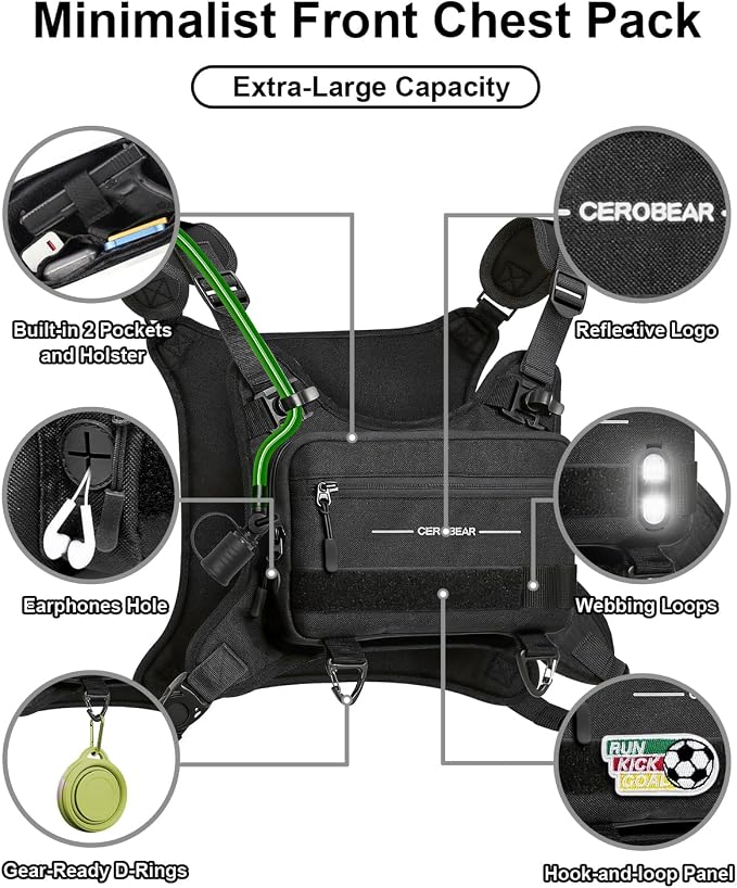 CEROBEAR Hydration Backpack Running Vest - Reflective Running Chest Pack with 2L TPU Water Bladder, Lightweight Breathable Water Backpack for Men Women, Ideal for Hiking Cycling Marathon
