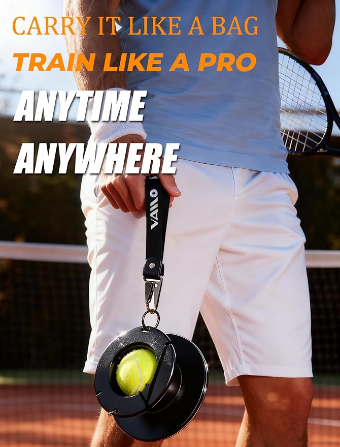VAIIO Professional Tennis Trainer - Full Metal Portable Solo Rebounder with 3 High-Elastic String Balls, Ideal for Adults, Kids, Beginners & Advanced Players