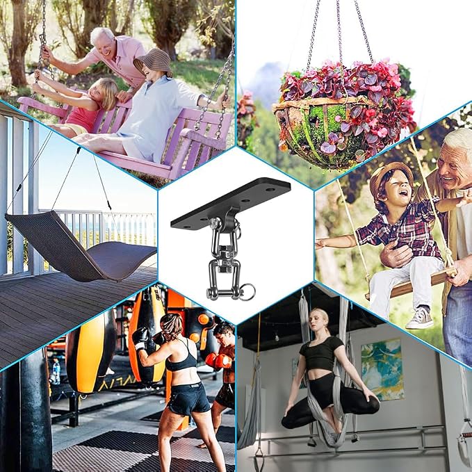 Dolibest Heavy Duty Swing Hanger, Ceiling Mount Swivel Hook, 360° Rotation Wood Beam Holder Body Weight Strength Training Systems, Aerial Yoga Swing & Hammock, Resistance Band for Wooden Sets