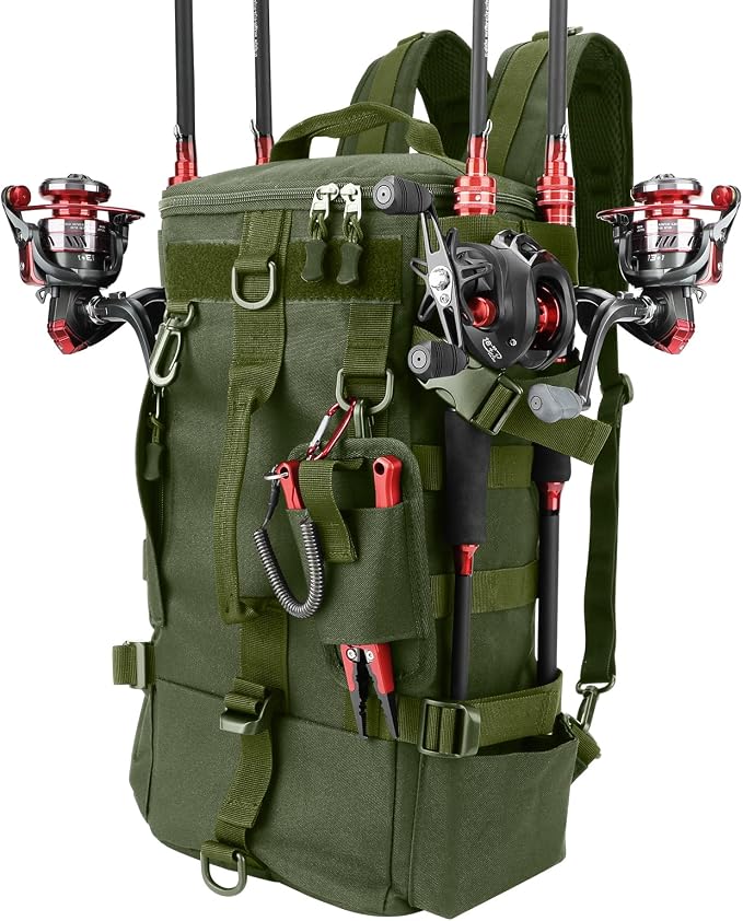 KOMCLUB Dark Green Fishing Sling Tackle Storage Backpack, Lightweight‌ | Water-Resistant Outdoor Gear Bag, Stores Fishing Equipment, Ideal for Short Trips