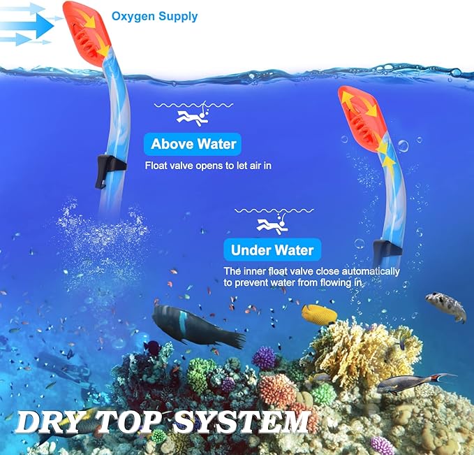 2 Sets Snorkeling Gear for Kids, Kids Snorkel Set for Ages 6-14, Dry Top Snorkel Mask Set for Youth Boys Girls Junior, Tempered Glass Diving Swimming Mask Goggles