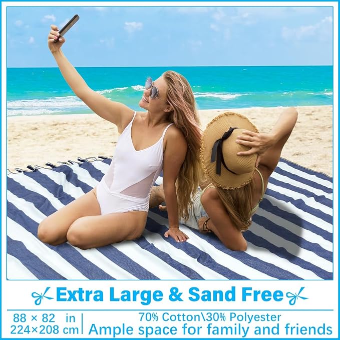 Vikumond Oversized Turkish Beach Towel Blanket XXL Cotton Sandproof Towels Boho Woven Extra Large Big Sand Free Giant Throw Blankets Huge Quilt XL Picnic Camping Necessities Cloud for Adult Gifts