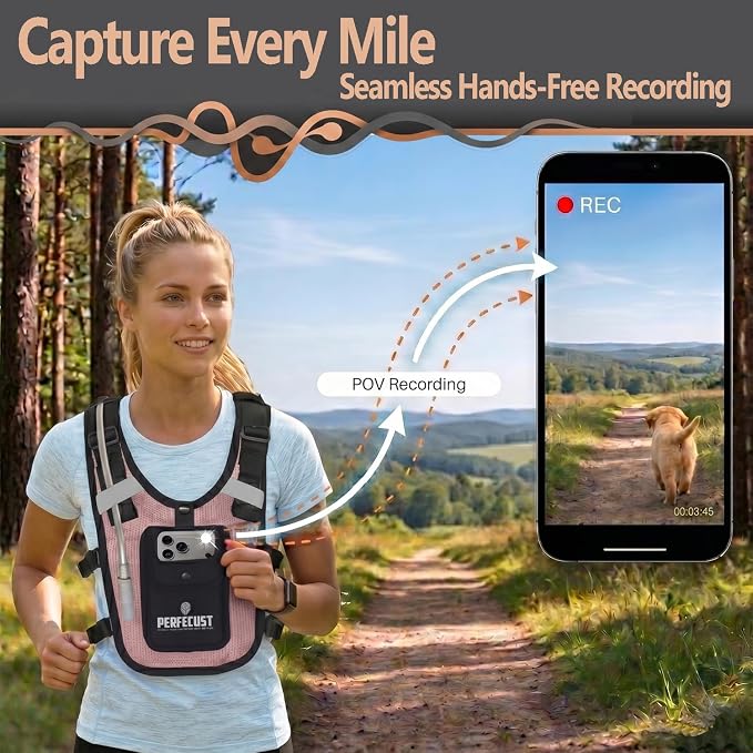 Running Hydration Vest with POV Camera Phone Pocket — Includes 1.5L Water Bladder — Zero-Bounce Stability, Adjustable Straps — Lightweight Reflective Hiking Backpack for Women & Men