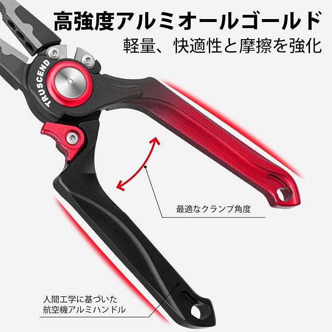 TRUSCEND Easy Use Lockable Fishing Pliers with Tungsten Carbide Cutter, Innovative Ergonomic Handy Handle, Saltwater Corrosion Resistant Teflon Coated Fishing Tool, Light Multi-Function Fishing Gear