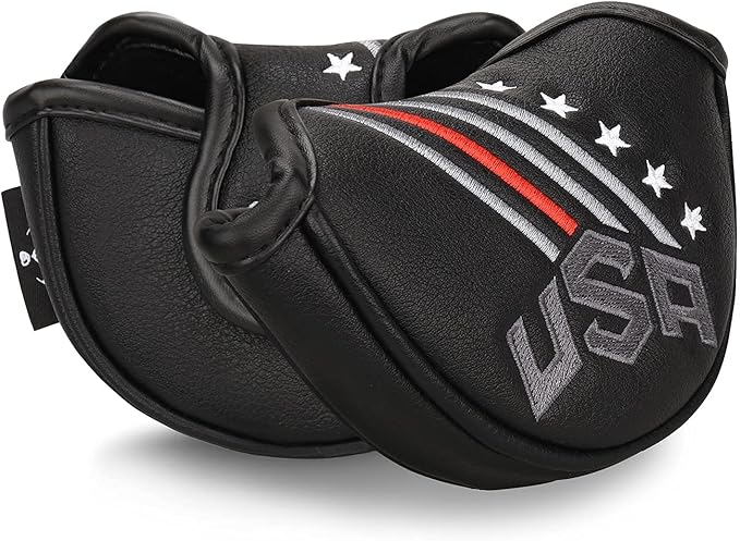 Big Teeth Golf Cover USA Stripe and Star Headcover Covers, Driver Fairway Wood Hybrid Headcovers Fits Blade Mallet Putter Iron and Woods with Magnetic Club Protector Pu Leather Golf Accessories
