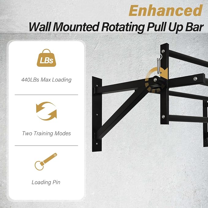BDL Wall Mounted Pull Up Bar Chin Up bar Multifunctional Dip Station for Indoor Home Gym Workout, Power Tower Set Training Equipment Fitness Dip Stand Supports to 440 Lbs