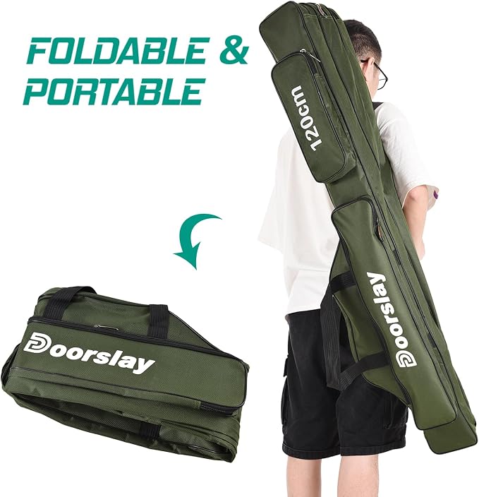 Fishing Rod Case Three Layers Fishing Rod Bag Oxford Portable Folding Fishing Pole Bag Outdoor Waterproof Tackle Storage Travel Bags Carry Organizer for Fishing Camping Hiking