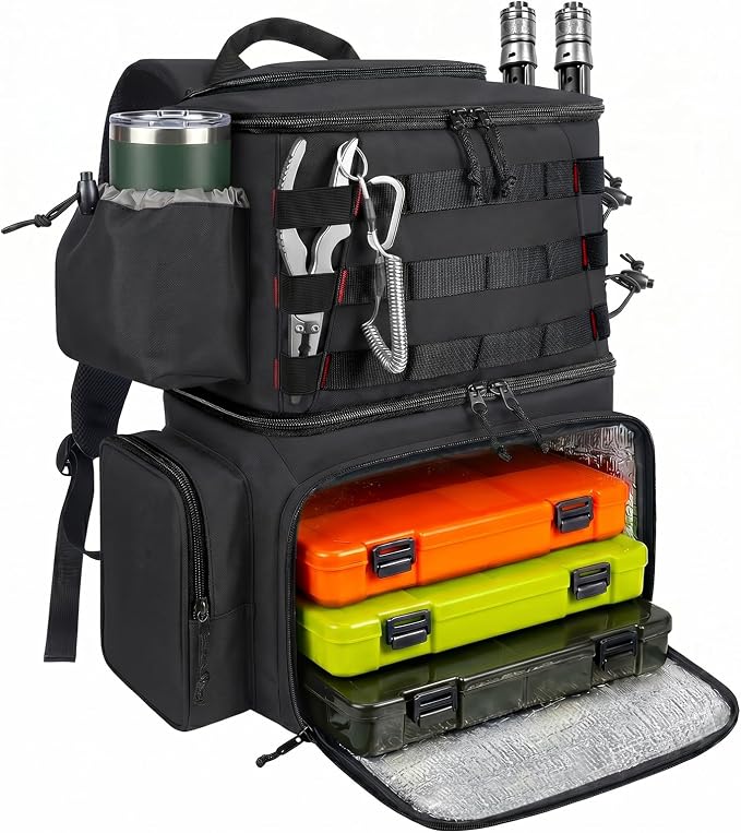 MATEIN Fishing Backpack, Water Resistant Tackle Storage Bag with Rod Holders & Cooler, Fishing Gifts for Men