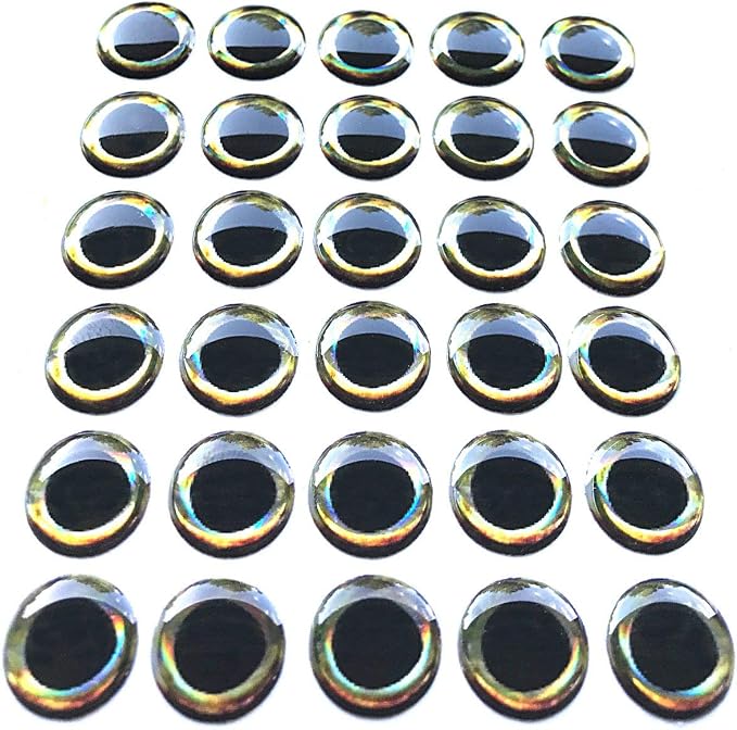 Brule 3-D Holographic Epoxy Fish Eyes (5mm-20mm) 60 Pack, Handpoured, Fishing Fly Tying Lures DIY Crafts