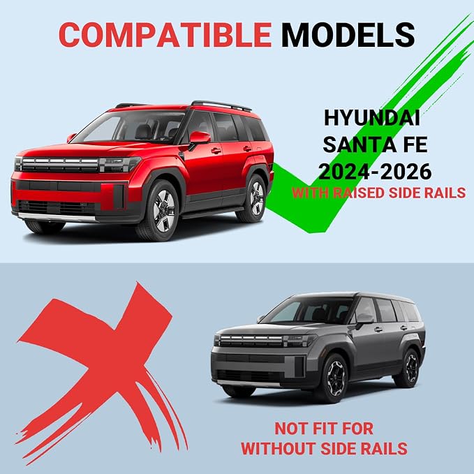 Roof Rack Cross Bars Fit for 2024 2025 2026 Hyundai Santa Fe, 260lbs Heavy Duty Lockable Aluminum Roof Rails, Wide-Grip Crossbars for Cargo, Kayak, Luggage - No Drilling