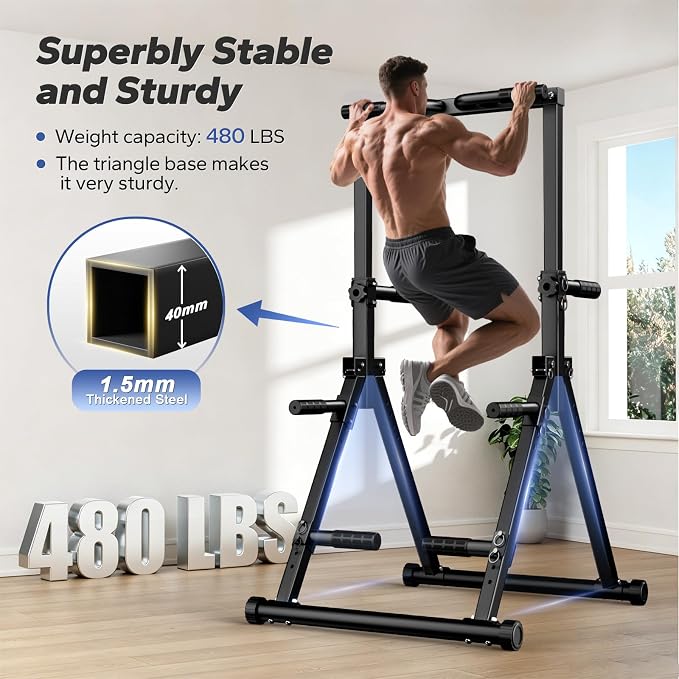 Foldable Pull Up Bar Free Standing, Strength Training Pull-up Bars Adjustable Pull Up Station, Power Tower Pull Up Bar MultiFunction Pull Up Dip Station Workout Equipment For Home Gym Support 480 LBS