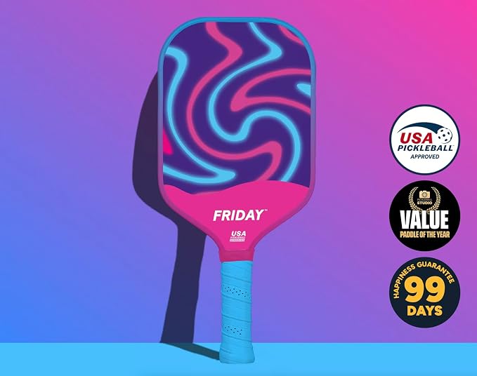 Friday Pickleball Paddle, USA Pickleball Approved, Durable Carbon Fiber, Thermoformed Unibody Design, Honeycomb Core, Gritty Surface for Spin | USA Pickleball Approved