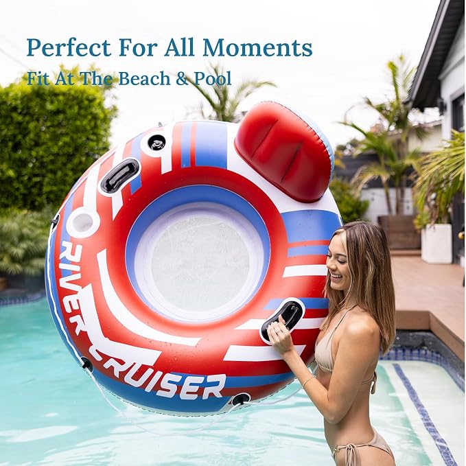 River Tubes for Floating Heavy Duty Inflatable Floating Lounger Premium River Water Rafts Pool Float with Cup Holder Above Lake for Adults