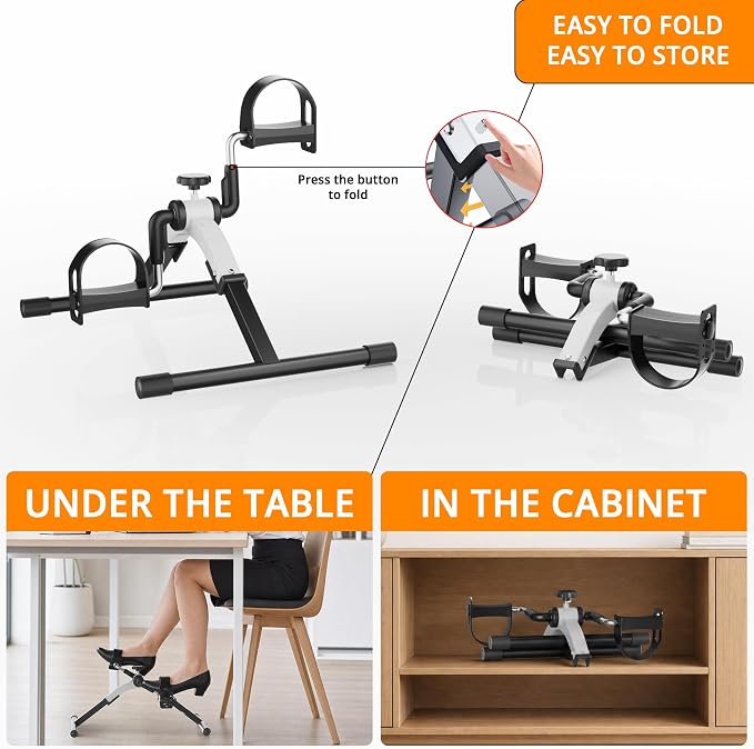 Folding Pedal Exerciser Mini Exercise Bike Under Desk Bike for Arms and Legs Workout, Portable Desk Bike Peddler Machine for Sedentary Officer & Seniors
