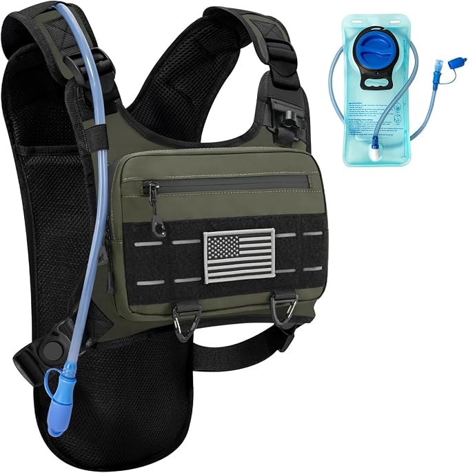 Running Hydration Vest with 2L Water Bladder， Lightweight Adjustable Hydration EDC Chest Pack for Men and Women, Water Backpack for Hiking, Cycling