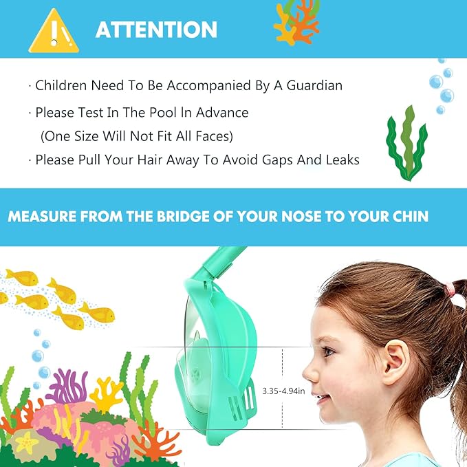 Kids Snorkel Mask Full Face, Snorkeling Gear for Kids with Camera Mount, 180 Degree Panoramic View Snorkeling Set Anti-Fog Anti-Leak