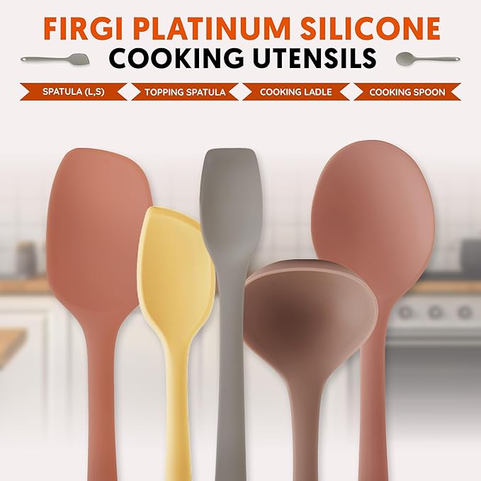 Platinum Silicone Spatula – BPA Free Silicone Spatula for Cooking – Heat Resistant Cooking Utensils for Non Stick Pans – One-Piece Spoonula for Baking, Mixing & More – Kitchen Scraper 11.4” Brown