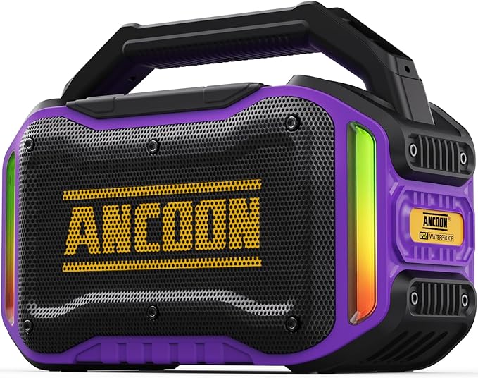 ANCOON Speakers Bluetooth Wireless: 80W(Peak) Loud Speaker with Bass, 20H Playtime, IPX6 Waterproof, Large Jobsite Speakers for Work, Outdoor, Workshop, Garage, Portable Speaker with TWS (Purple)