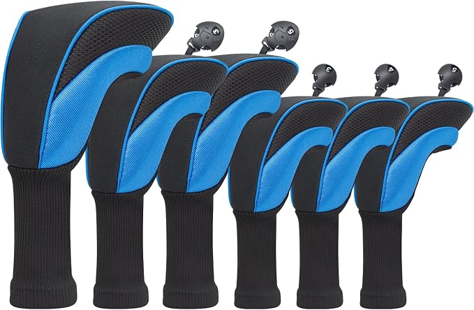 Golf Club Head Covers for Woods 3/4/5/6 Pieces Long Neck Mesh Sports Golf Club Headcovers Set with Interchangeable No. Tags 3 4 5 6 7 X Golf Accessories for Men Women