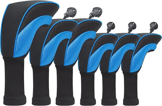 Golf Club Head Covers for Woods 3/4/5/6 Pieces Long Neck Mesh Sports Golf Club Headcovers Set with Interchangeable No. Tags 3 4 5 6 7 X Golf Accessories for Men Women