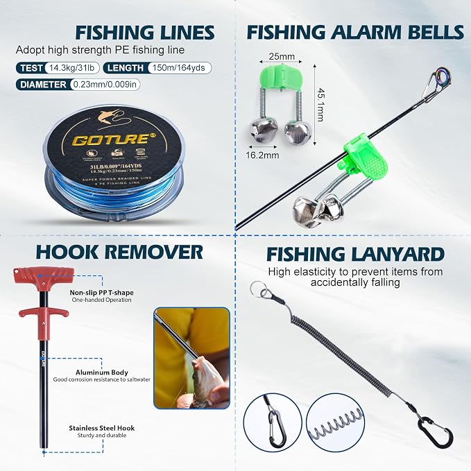 Goture Telescopic Fishing Rod and Reel Combo with Carrier Bag,1.8M-2.7M | Carbon Fiber Pole,5.2:1 Spinning Reel,Line,Pliers,Fish Gripper,Scissors,Lures Set, for Starter Travel Saltwater Freshwater