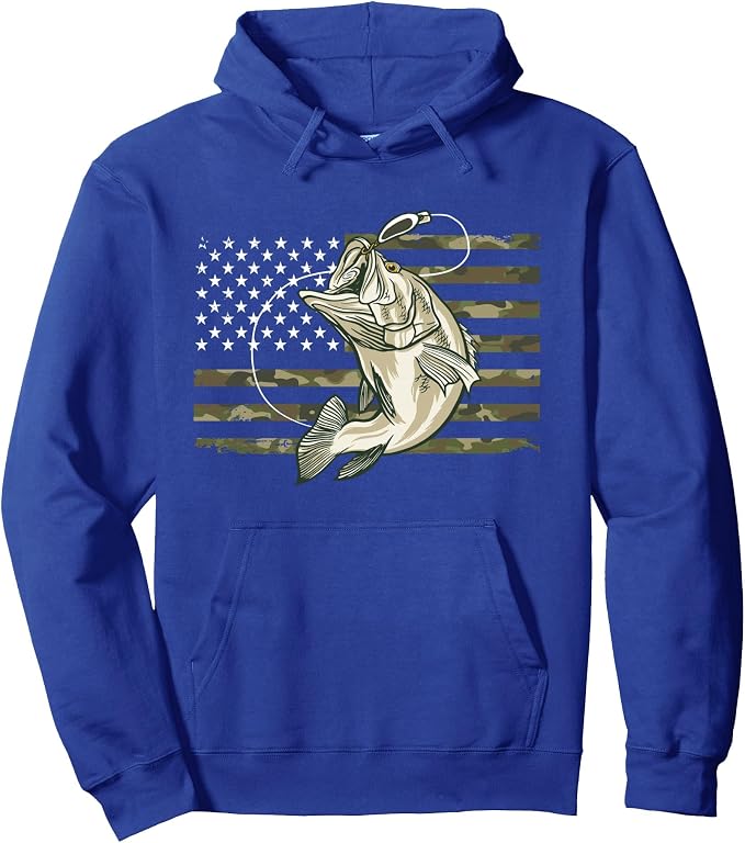 Fishing Camouflage US American Flag Bass Fish Fisherman Camo Pullover Hoodie