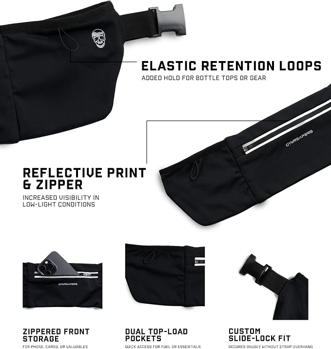 Gymreapers Running Belt Fanny Pack For Women & Men - Phone Holder Waist Belt Gifts For Runners, Joggers, Sports & Gym Workout - Lightweight Adjustable Waist Pouch For Running Gear Accessories