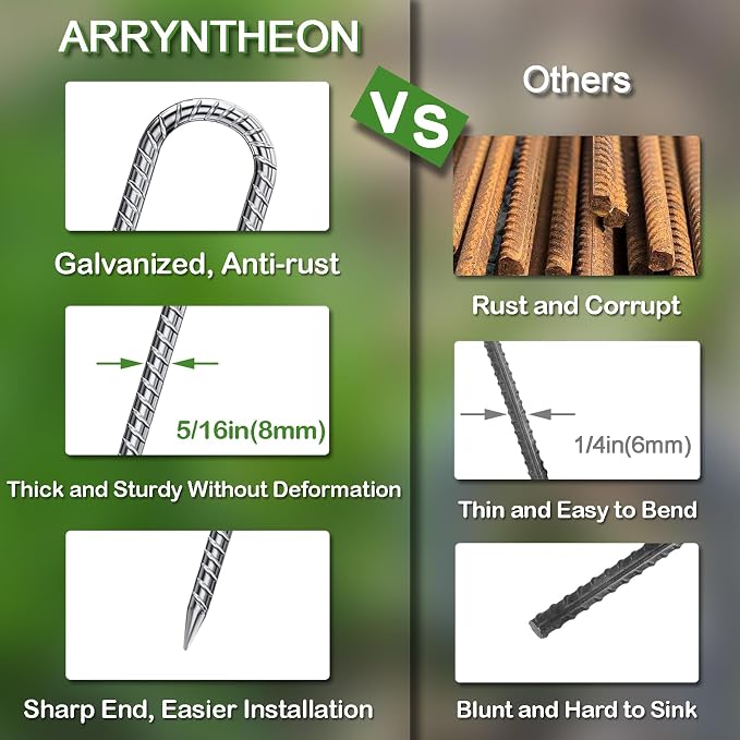 Rebar Stakes 12 Inch 32 Pack Tent Stakes Heavy Duty Metal J Hook, Fence Stakes for Trampoline, Fence, Camping Tent (32, J-12 x2/5")