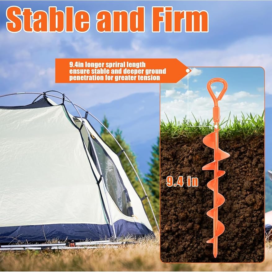 Ground Anchors Screw in 15 Inch, 6 Pack Spiral Trampoline Anchors Stakes Heavy Duty, Swing Set Anchors Tent Stakes for Camping, Car Ports, Canopies, Sheds, Securing Animals