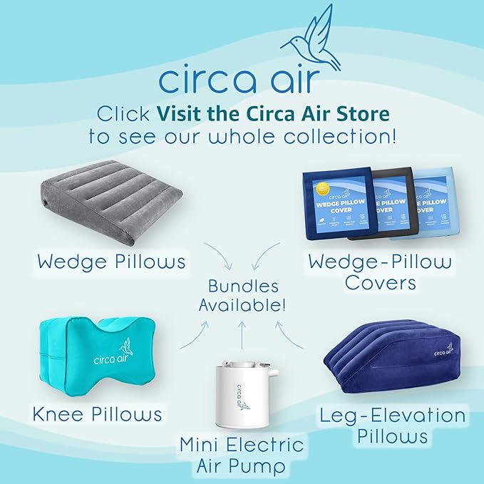 Circa Air Inflatable Triangle Pillow for Travel - Extra Wide 27", "Travel Wedge Pillow with Cover, Elevated for Sleeping, Acid Reflux, Anti Snore, GERD, Leg Elevation