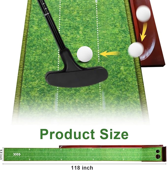 Golf Putting Mat, Practice Golf Putting Green Training Aid for Indoor, Outdoor at Home, Office, Backyard with Putter and Balls 9.84 ft