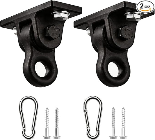 Heavy Duty Swing Hangers for Porch Wooden Sets Playground, 5000 lb Anti-Rust Aluminum Alloy Swing Hooks with Double Bearings Smooth Silent Rotation, Indoor Outdoor Hardware Kit Black 2 Pack