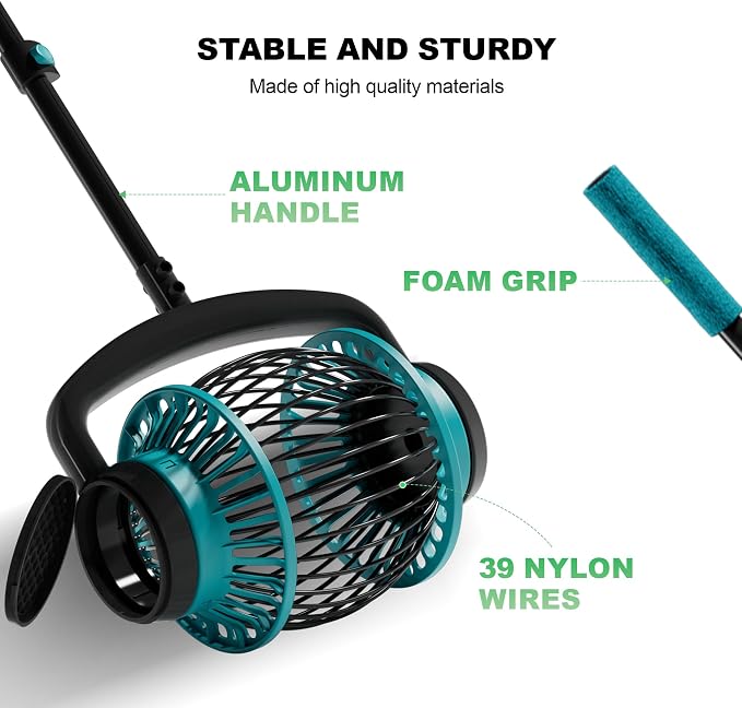 Tennis Ball Collector Roller with Adjustable Handle, No-Bend Quick Rolling Picker for Tennis Court, Quick-Tip Ball Release for Fast Emptying, Large Hopper Holds 20+ Tennis Balls Save Time & Your Back