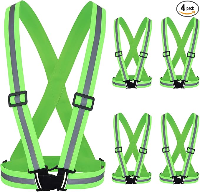 Hercicy 4 Pcs Reflective Vest High Visibility Safety Vests, Adjustable Running Gear Straps Lightweight Reflector for Construction (Green)