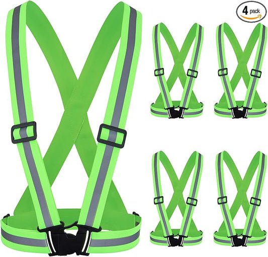 Hercicy 4 Pcs Reflective Vest High Visibility Safety Vests, Adjustable Running Gear Straps Lightweight Reflector for Construction (Green)