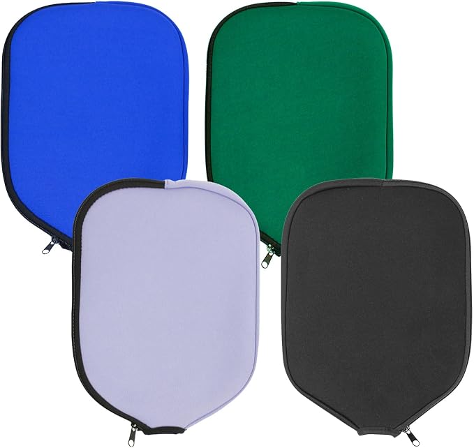 MYKUJA Pack of 4 Pickleball Paddle Cover, Zippered Paddle Case 8.6 x 11.8 inches, Neoprene Racket Sleeve, Black, Blue, Green, Purple Pickleball Covers Fits Paddles Racqets
