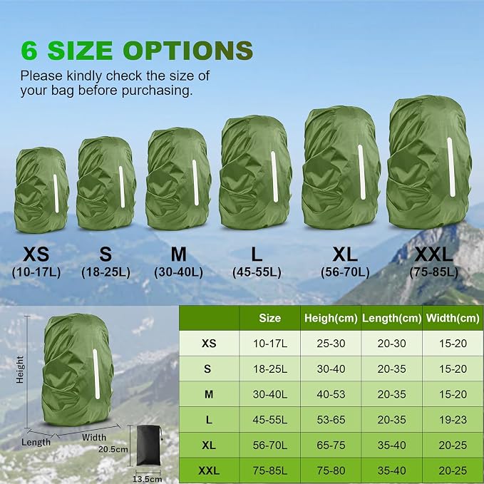 LAMA 2 Pack Waterproof Rain Cover for Backpack, Reflective Rucksack Rain Cover for Anti-Dust/Anti-Theft/Bicycling/Hiking/Camping,XXL Size (for 75L-85L Backpack),1 Pcs Black + 1 Pcs Army Green