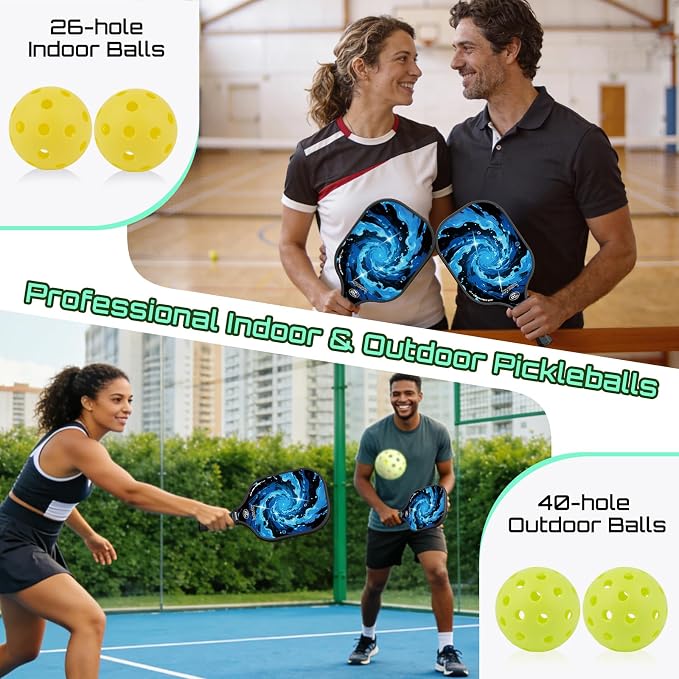 Pickleball Paddles Set, USAPA Approved Carbon Fiber Pickleball Set of 2 with Beginner Pickleball Rackets, Indoor Outdoor Pickle Balls for Adults Men Women, JT-1