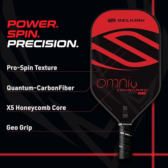 Selkirk Sport Vanguard Hybrid Pickleball Paddle | Carbon Fiber Pickleball Paddle with a Polypropylene X5 Core | Pickleball Rackets