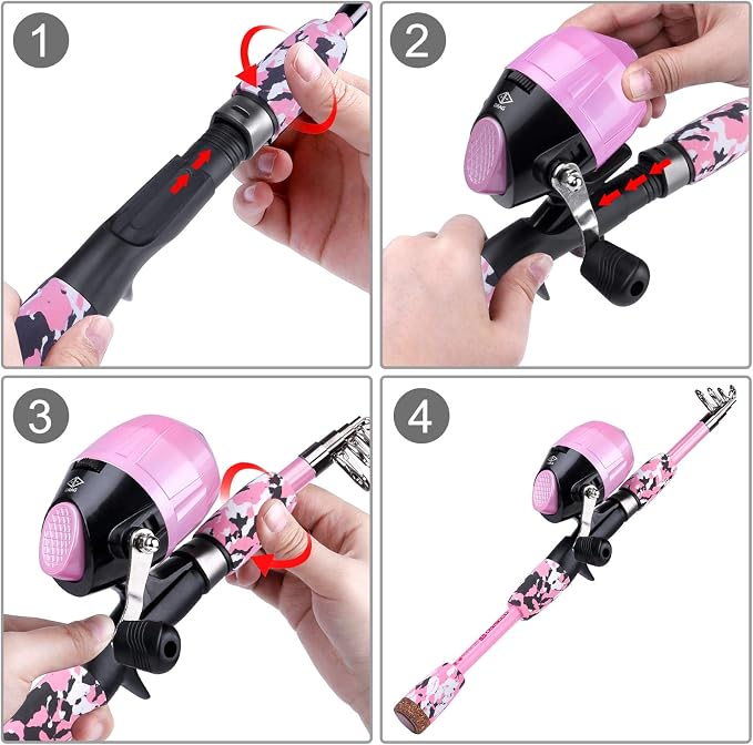 ODDSPRO Kids Fishing Pole - Portable Telescopic Kids Fishing Rod and Reel Combo Kit - with Spincast Fishing Reel Tackle Box for Girls, Youth