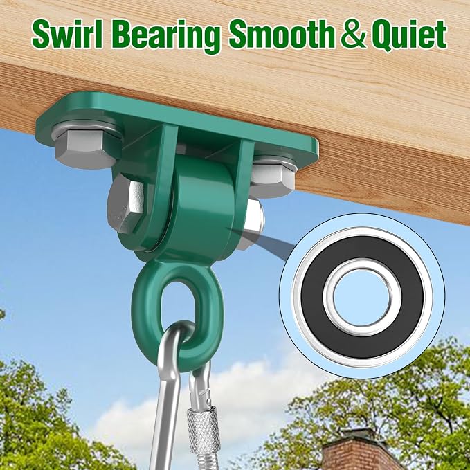 Swing Hangers with Bearing, Heavy Duty Porch Swing Hanging Kit for Outdoor Playground Tree Indoor Ceiling Mount Hardware Brackets with Snap Hooks for Yoga Hammock Punching Bag Accessories 8PCS Green