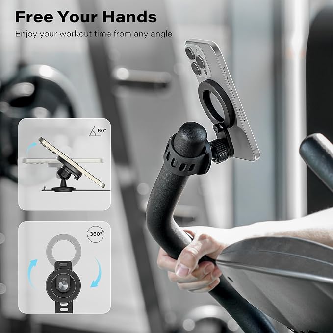 A2C Phone Holder for Peloton Bike, Stroller Phone Holder with Strong Magnets, Rotatable & Foldable Magnetic Phone Mount for Shopping Cart, Treadmill, Exercise Bike, Compatible with iPhone & Android