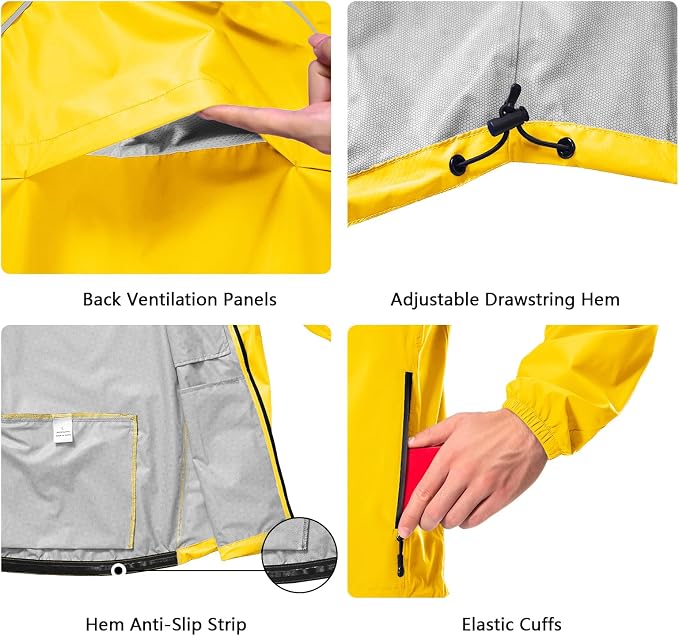 Hugut Men's Cycling Running Rain Jacket Lightweight Waterproof Biking Hiking Windbreaker Raincoat Reflective Packable