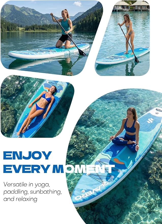 SOLAVERO Stand Up Paddle Board, 11‘ Inflatable SUP Supports 500LB - Wide Stable Board with Non-Slip EVA Deck for Adults & Youth of All Skill Levels