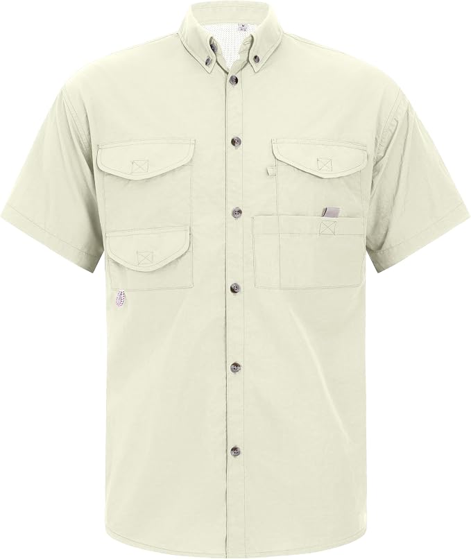 Alimens & Gentle Short Sleeve Fishing Shirt Wicking Fabric Sun Protection Casual Button Down Shirts