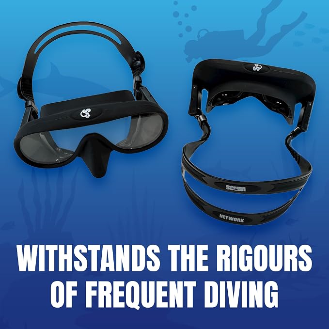 Spartacus Frameless Dive Mask, Ultra-Clear Low-Iron Glass, Wide View, Low Volume, 100% Silicone Skirt