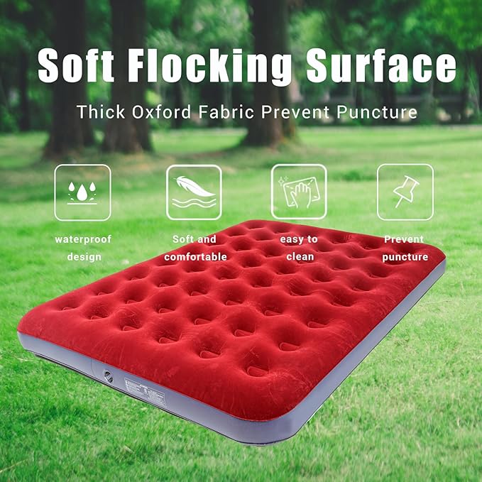 Onirii Queen Size Double Camping Air Mattress Bed with Air Pump | 80"x 60"Thickened Portable Inflatable Mattress Blow Up Air Mattress,Travel Sleeping Bed Pad for Camping Home Hiking